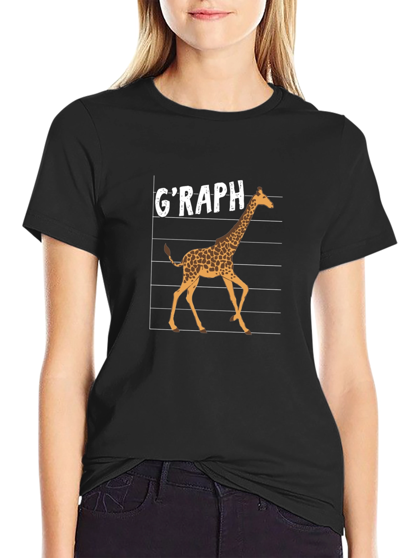 Graph Giraffe Graphic T-Shirt - Black Cotton Tee