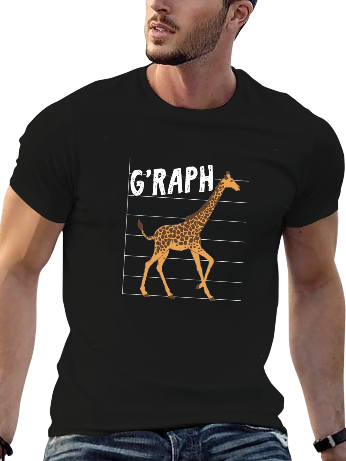 Graph Giraffe Graphic T-Shirt - Black Cotton Tee