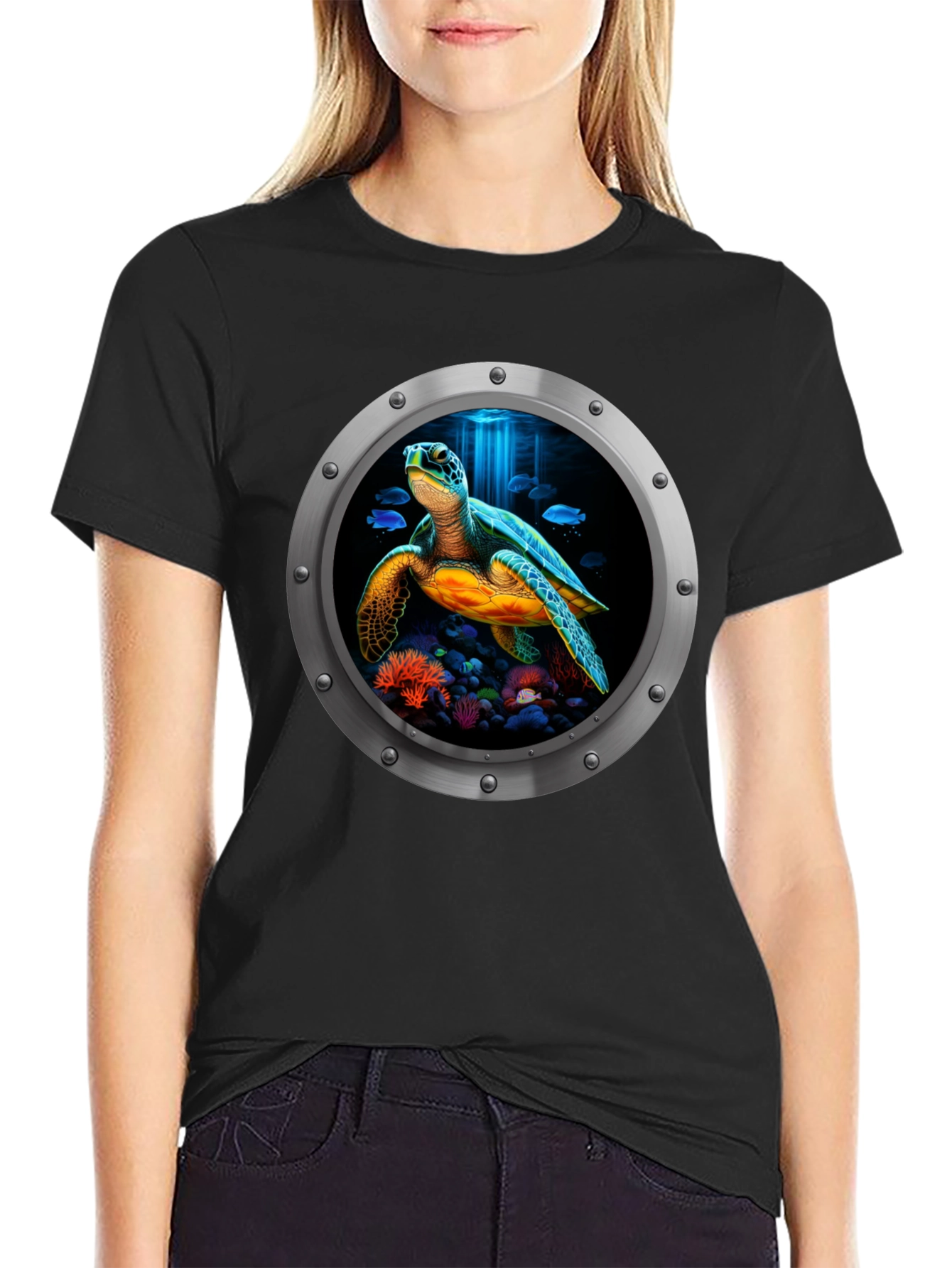 Sea Turtle Porthole Graphic T-Shirt
