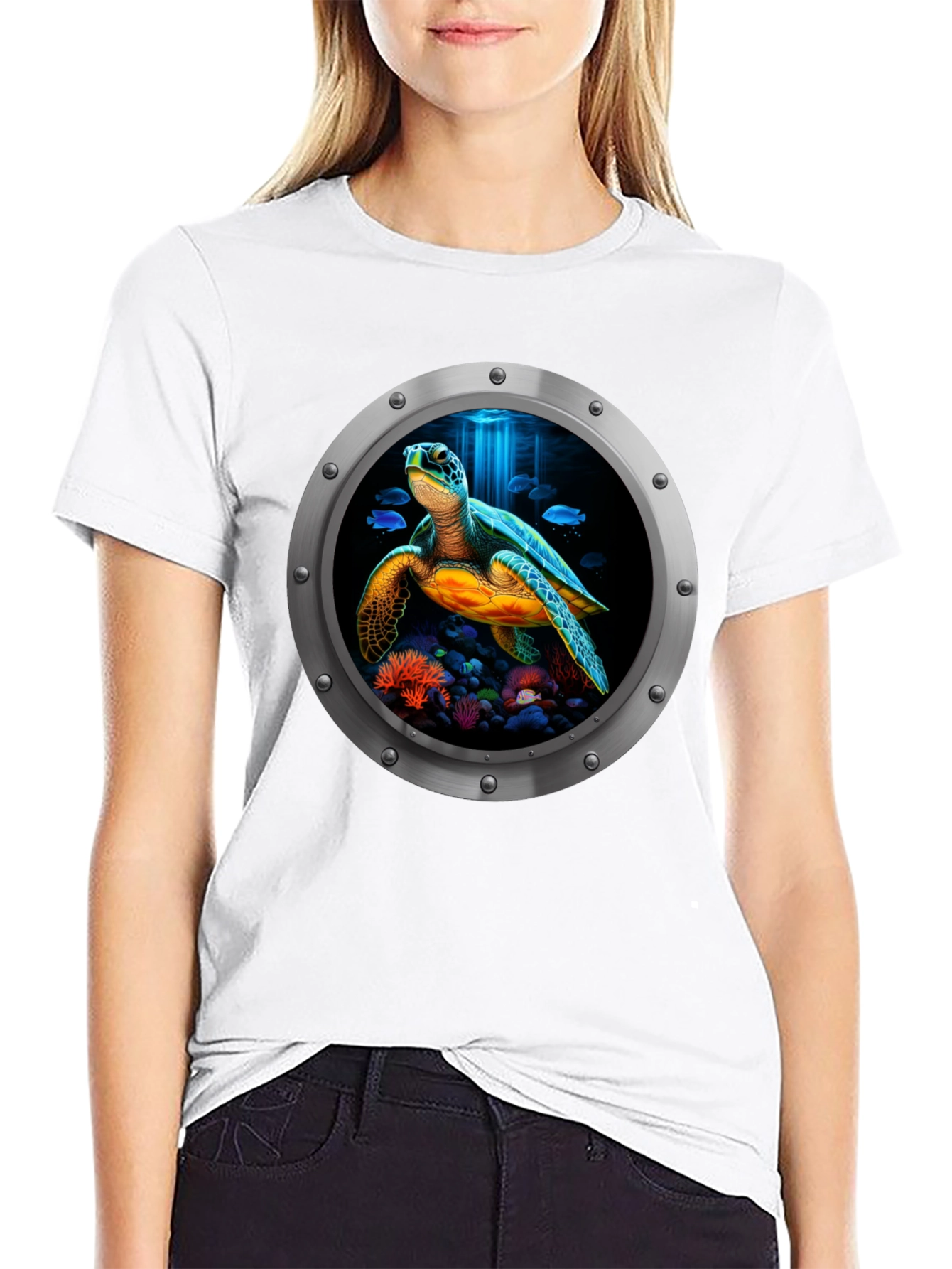 Sea Turtle Porthole Graphic T-Shirt