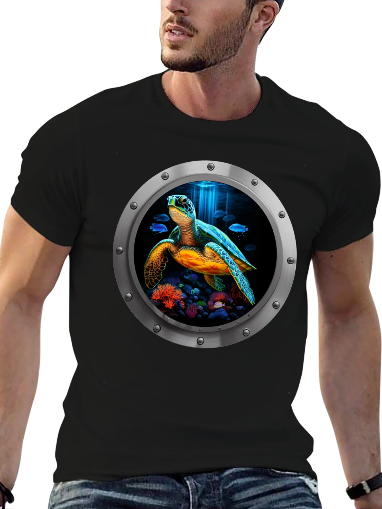 Sea Turtle Porthole Graphic T-Shirt
