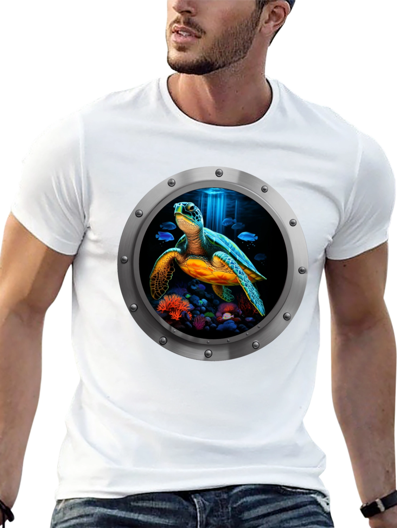Sea Turtle Porthole Graphic T-Shirt