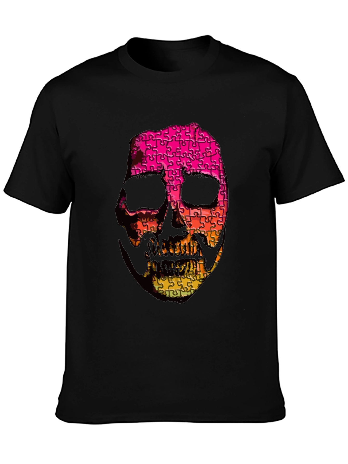 Puzzle Skull Graphic Tee - Mens Black T-Shirt