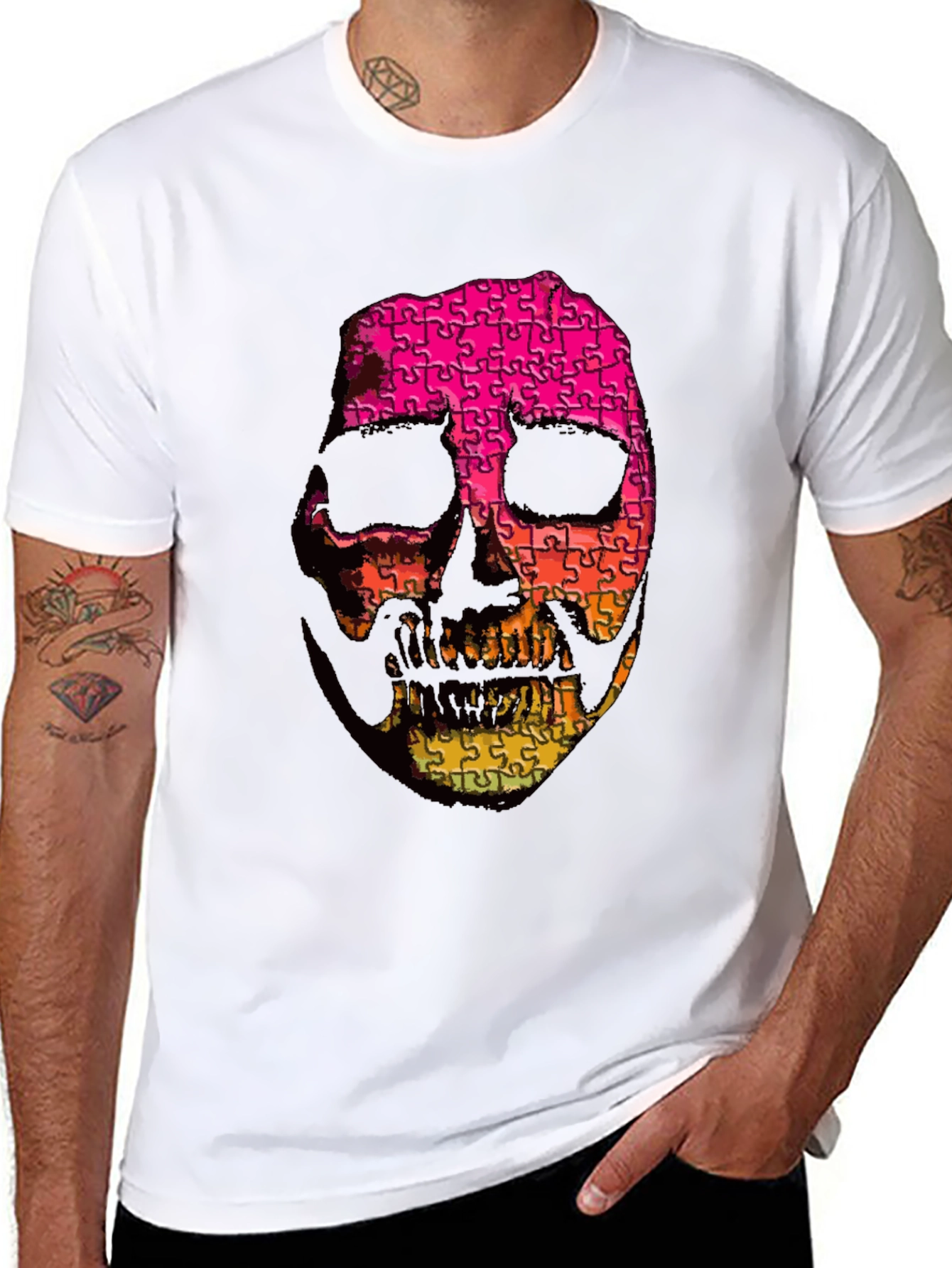 Puzzle Skull Graphic Tee - Mens Black T-Shirt