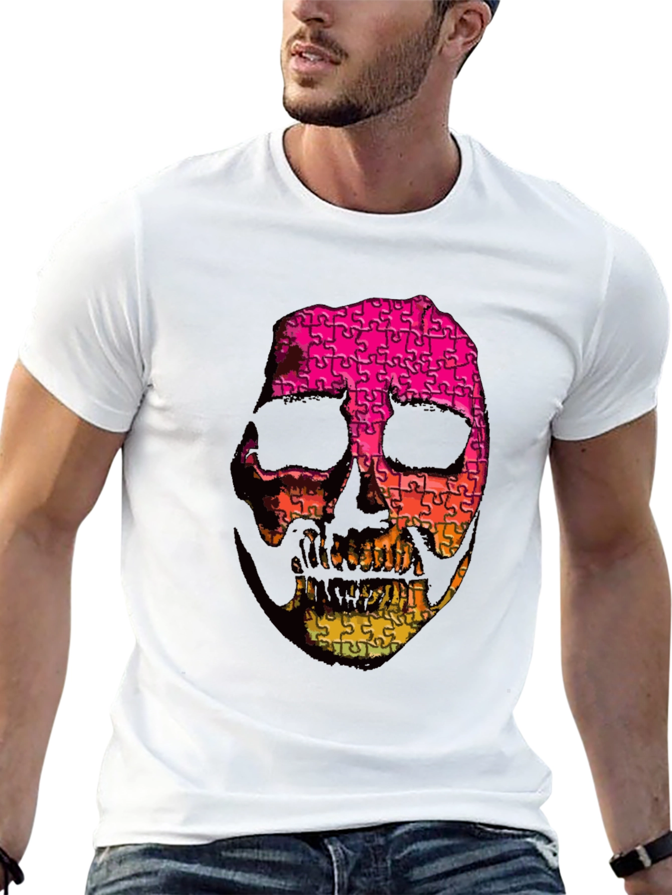 Puzzle Skull Graphic Tee - Mens Black T-Shirt