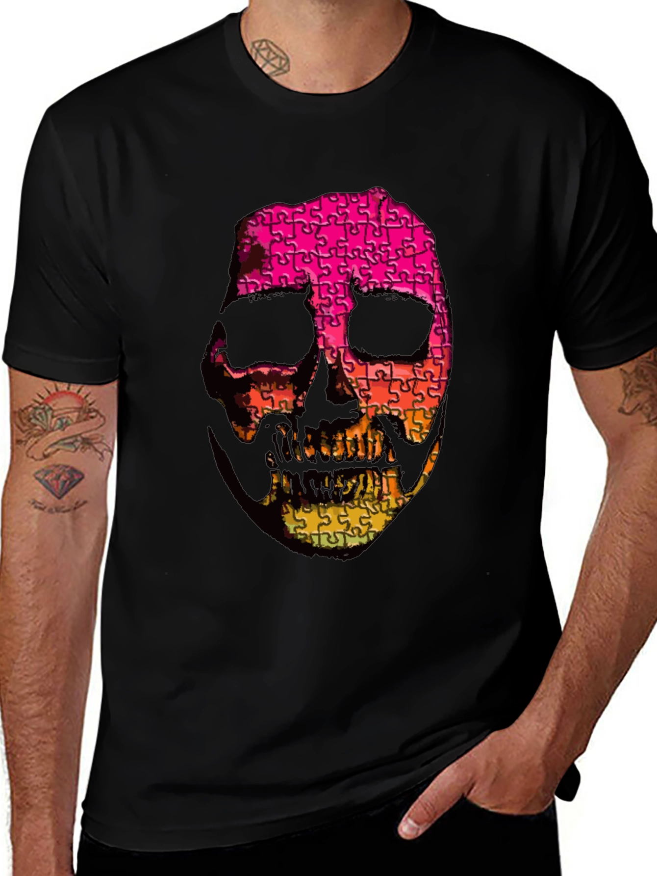 Puzzle Skull Graphic Tee - Mens Black T-Shirt
