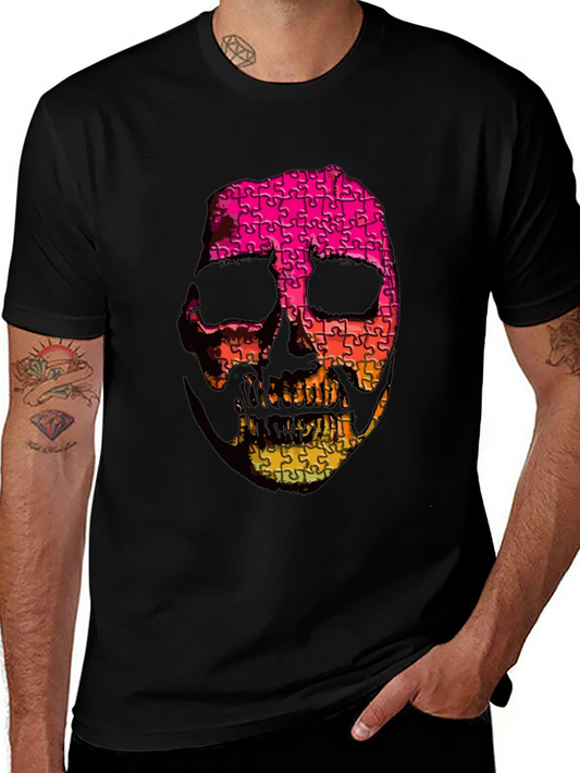 Puzzle Skull Graphic Tee - Mens Black T-Shirt