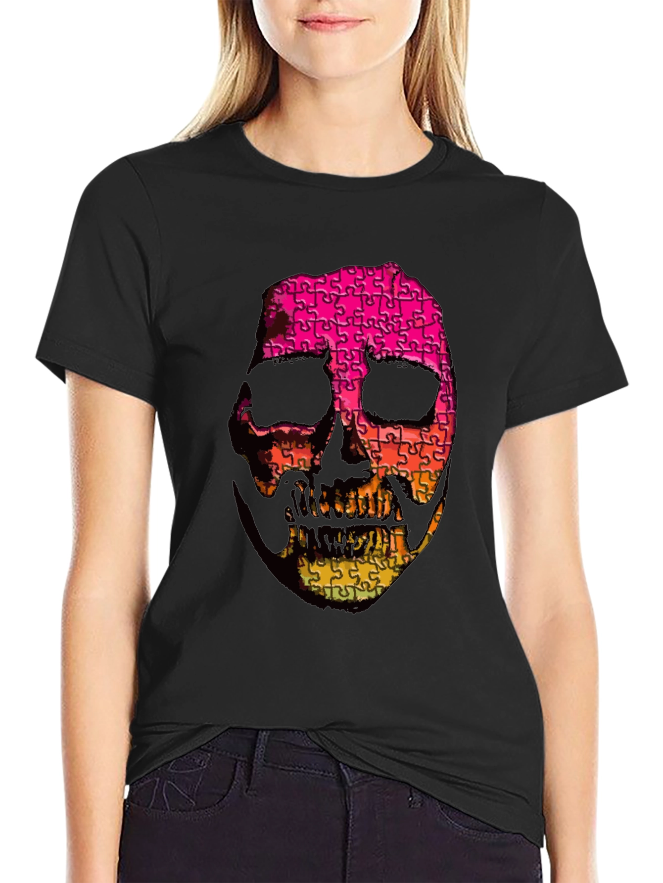 Puzzle Skull Graphic Tee - Mens Black T-Shirt