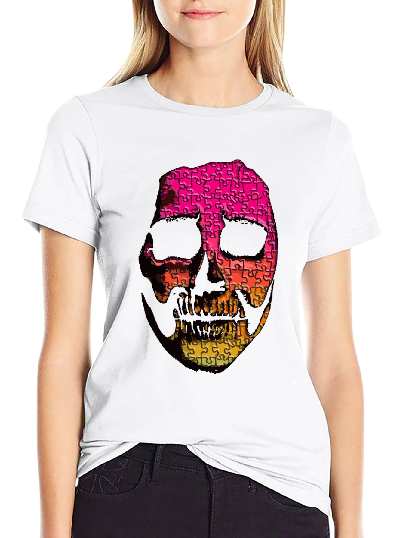 Puzzle Skull Graphic Tee - Mens Black T-Shirt