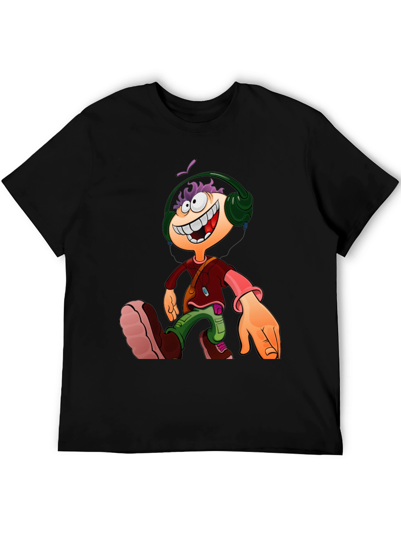 Cartoon Character Graphic Tee - Black Casual T-Shirt