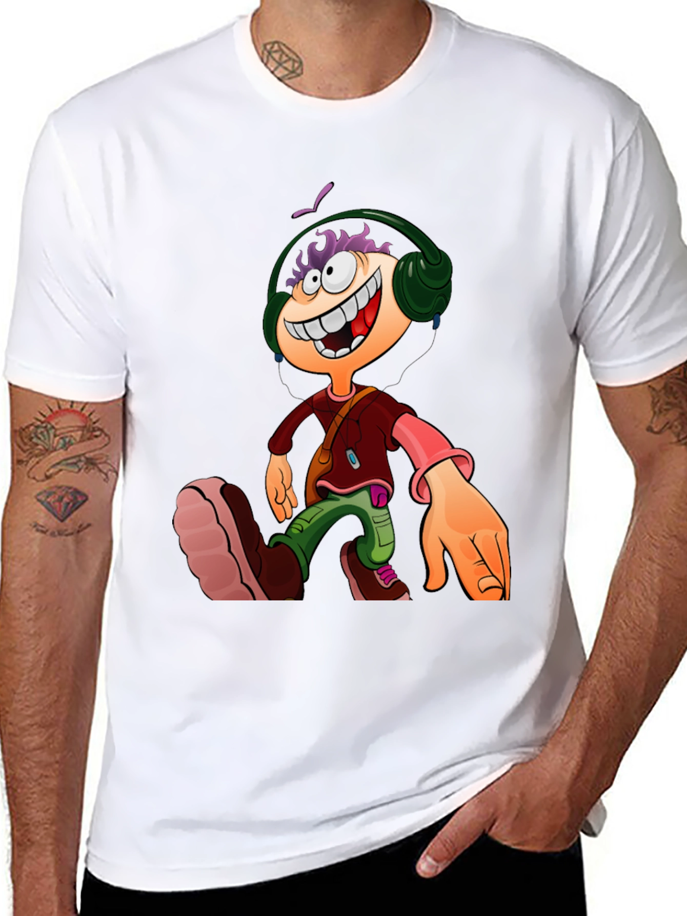 Cartoon Character Graphic Tee - Black Casual T-Shirt