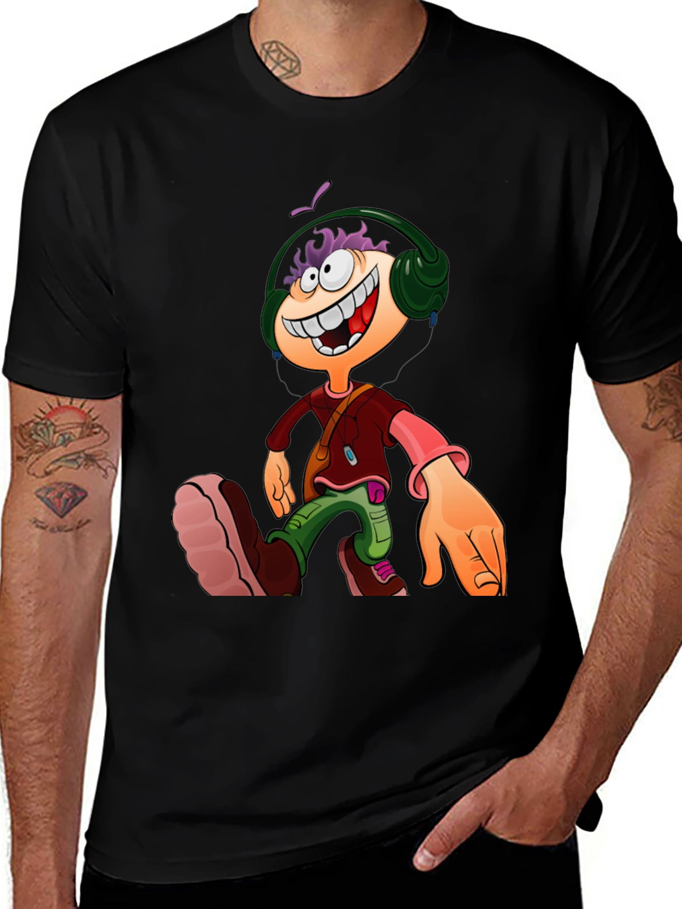 Cartoon Character Graphic Tee - Black Casual T-Shirt