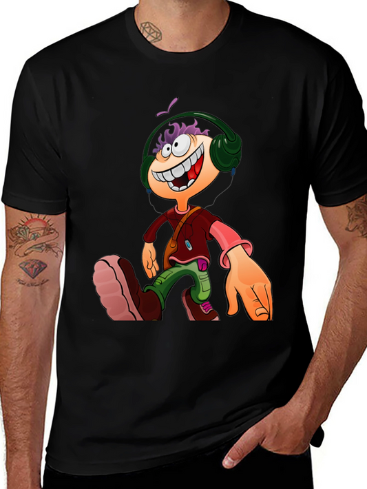 Cartoon Character Graphic Tee - Black Casual T-Shirt