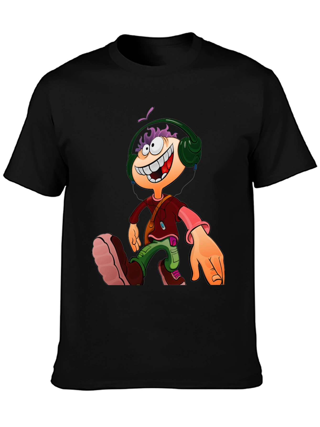 Cartoon Character Graphic Tee - Black Casual T-Shirt