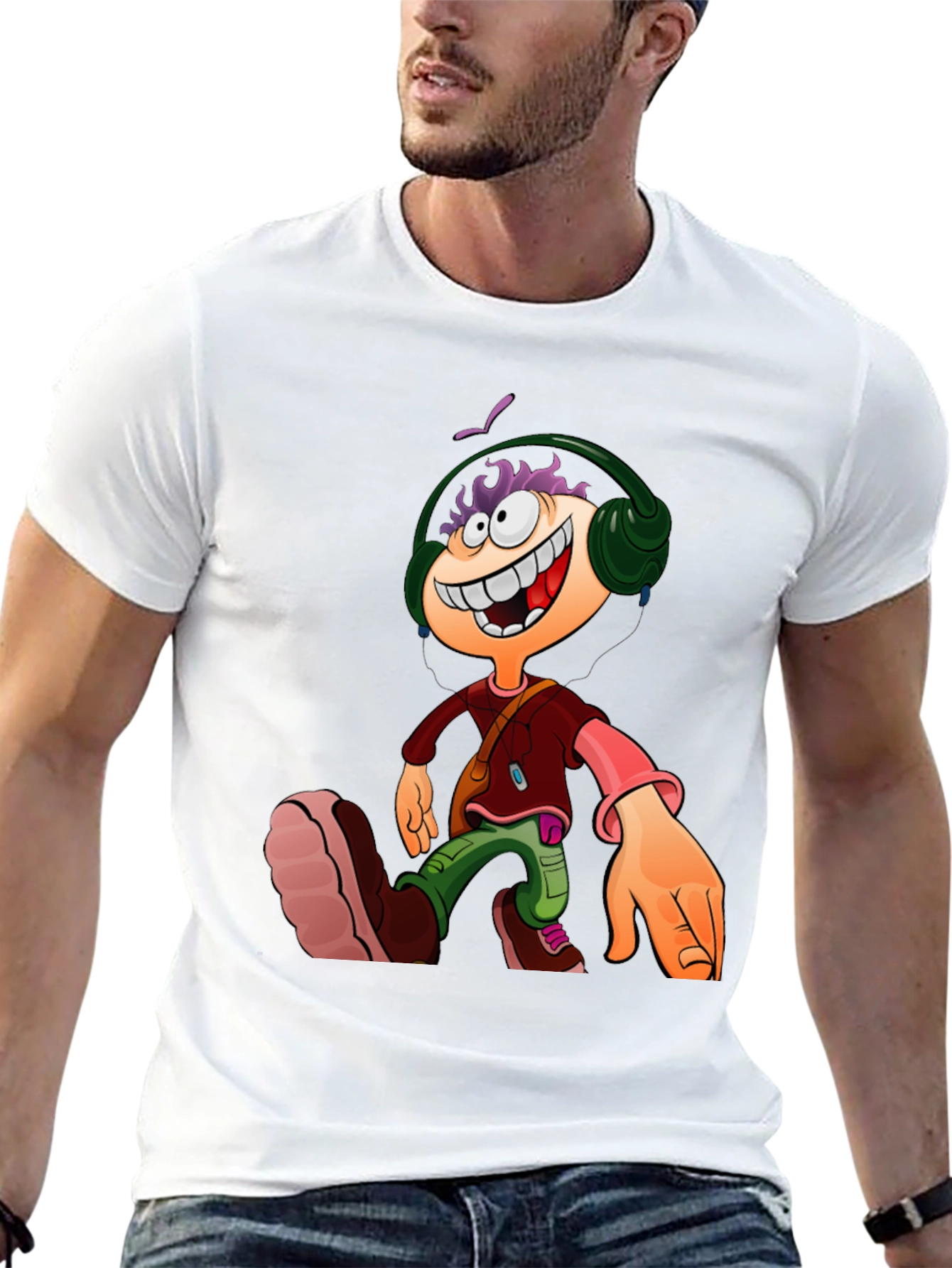 Cartoon Character Graphic Tee - Black Casual T-Shirt