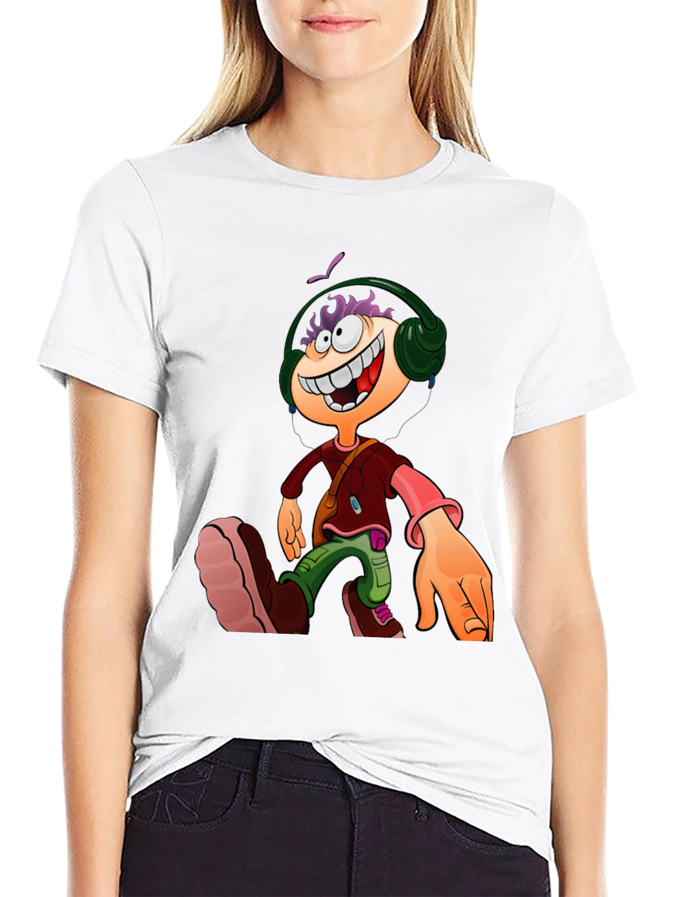 Cartoon Character Graphic Tee - Black Casual T-Shirt