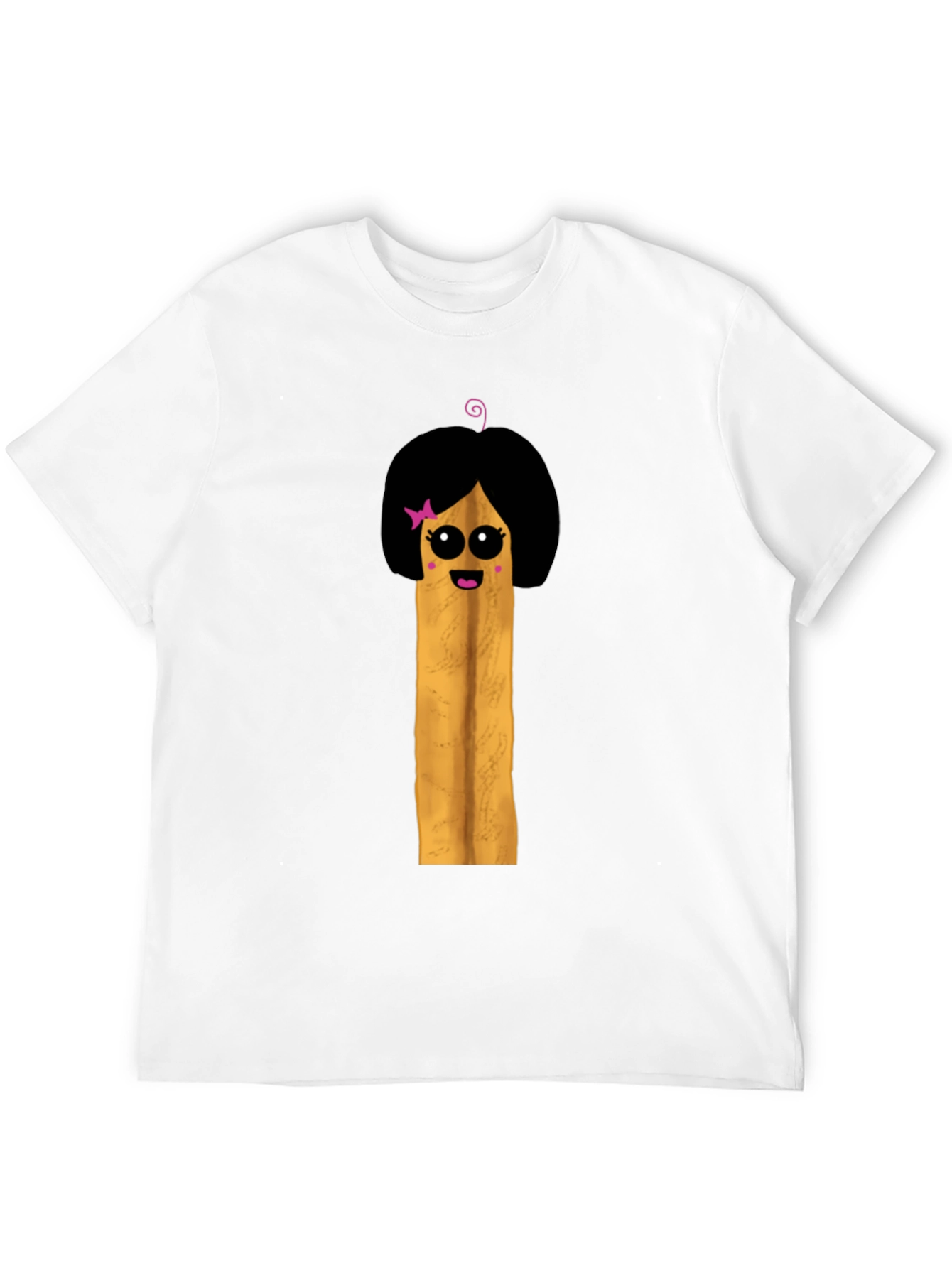 Fun Cartoon French Fry Girl Black T-Shirt