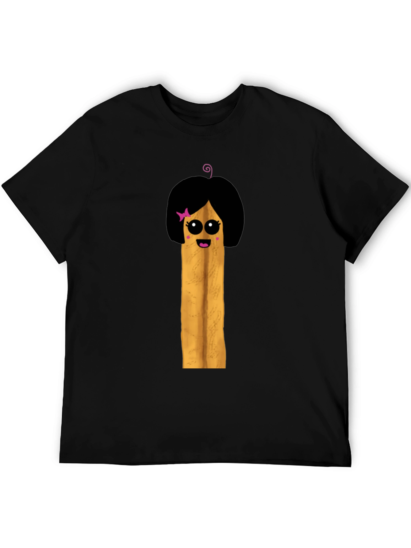 Fun Cartoon French Fry Girl Black T-Shirt