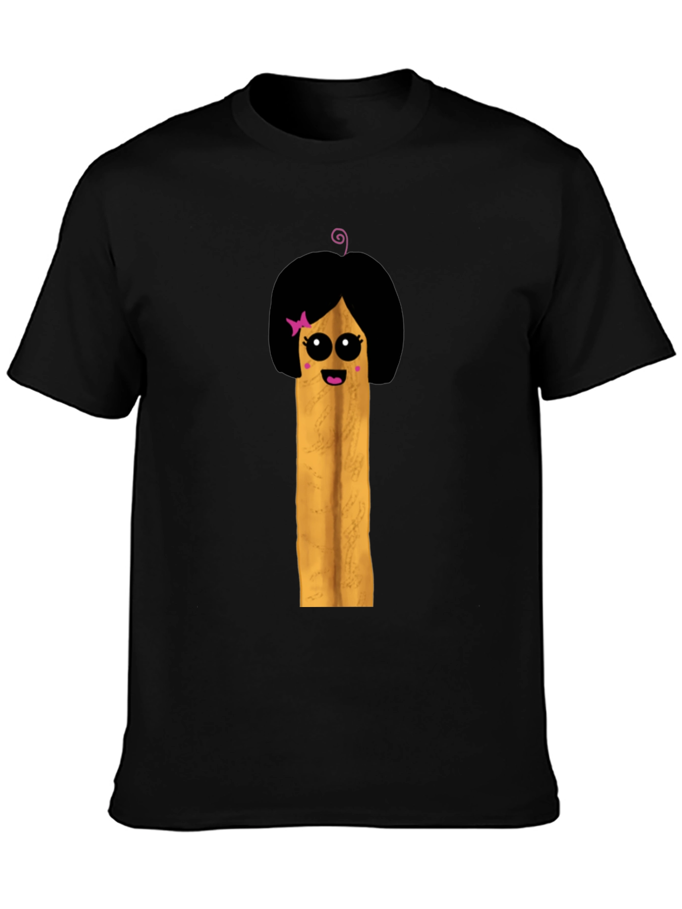 Fun Cartoon French Fry Girl Black T-Shirt