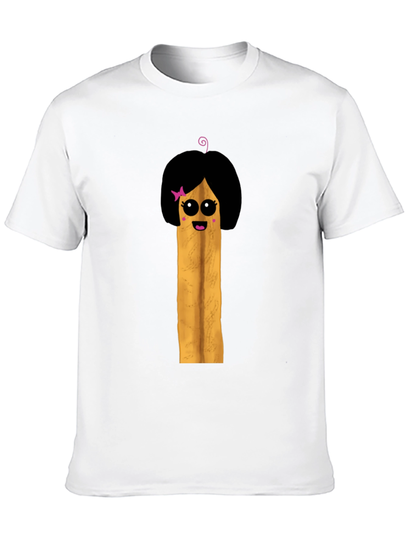 Fun Cartoon French Fry Girl Black T-Shirt