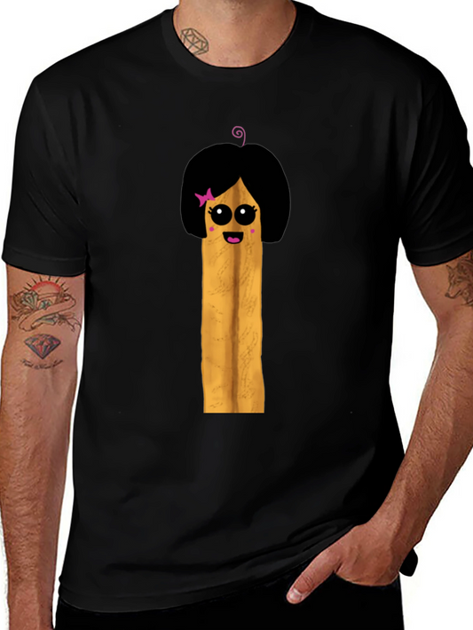 Fun Cartoon French Fry Girl Black T-Shirt