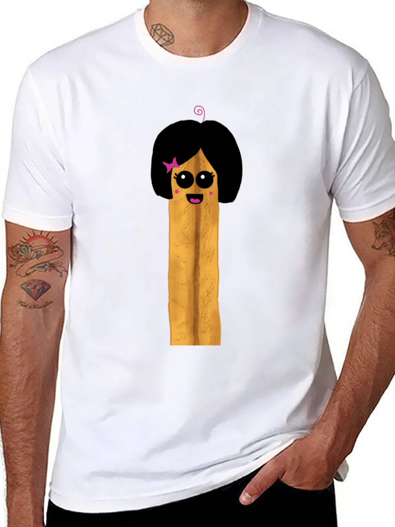 Fun Cartoon French Fry Girl Black T-Shirt