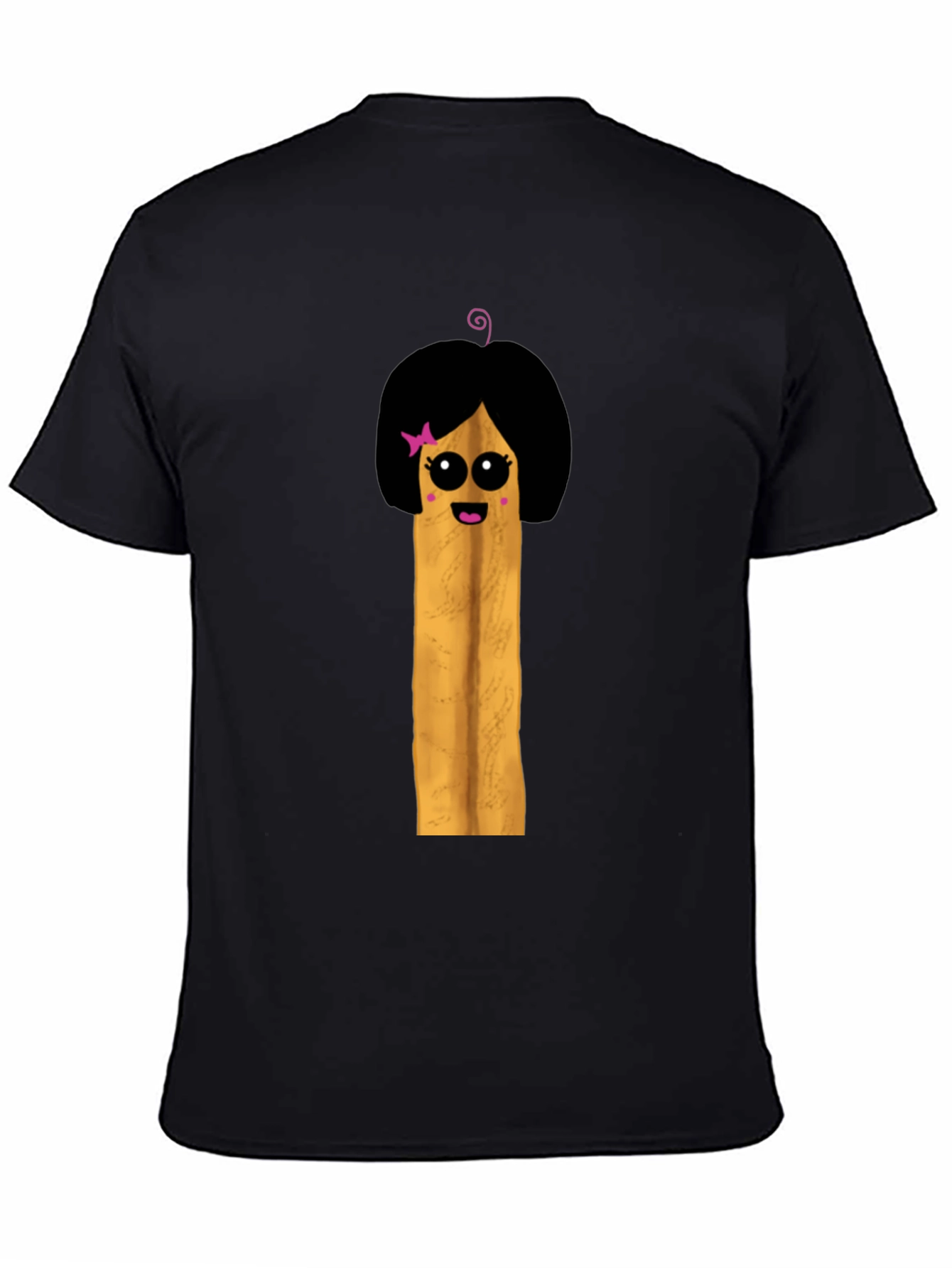 Fun Cartoon French Fry Girl Black T-Shirt