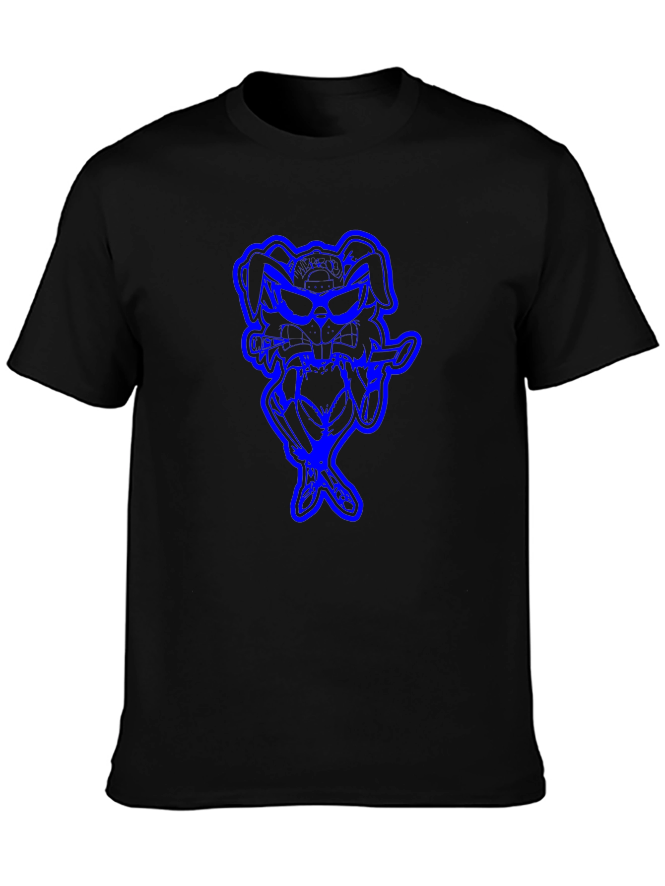 Cool Blue Bunny Graphic Black T-Shirt