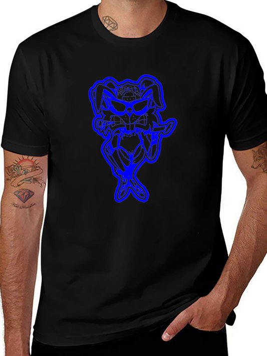 Cool Blue Bunny Graphic Black T-Shirt