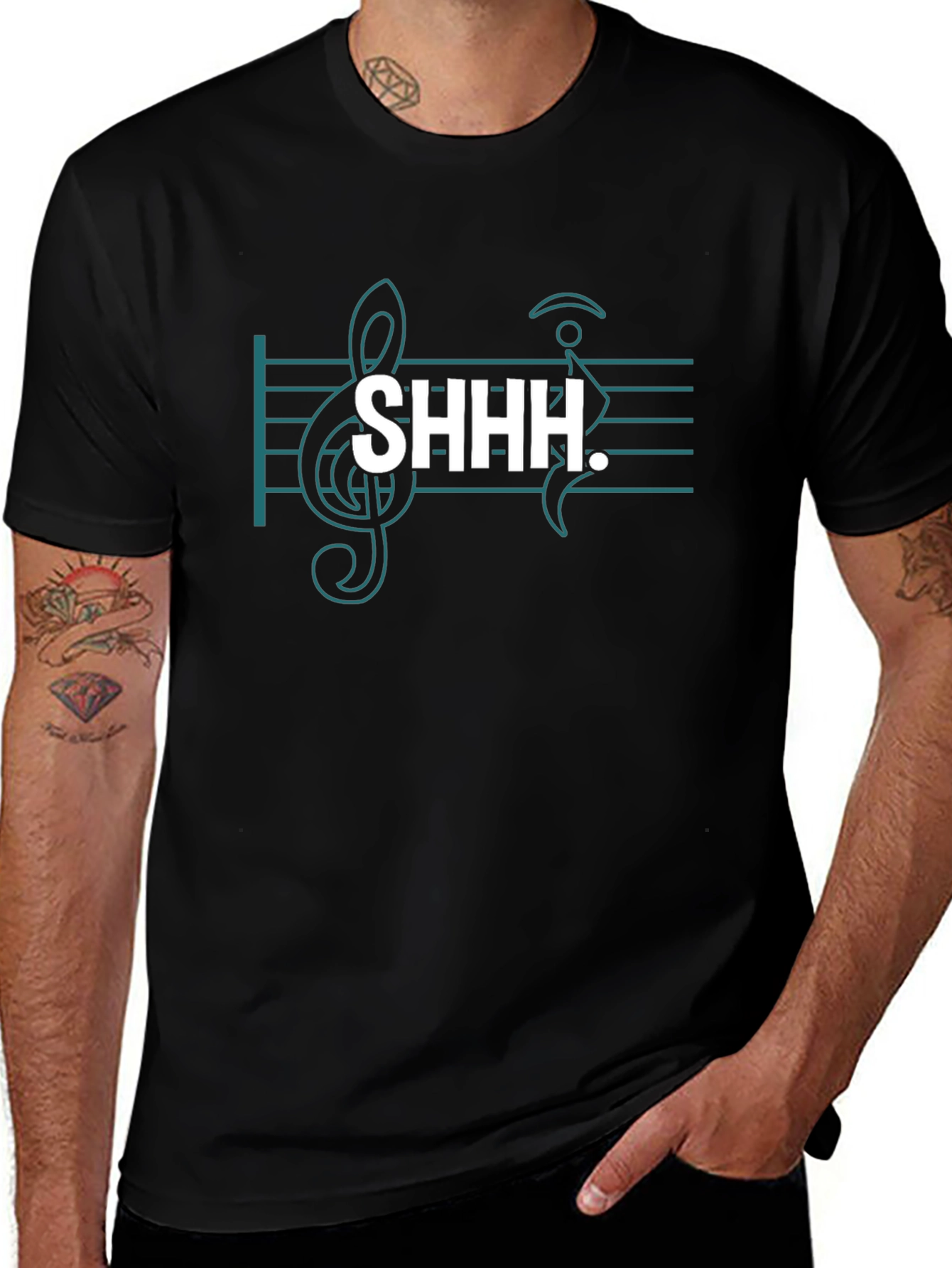 Musical Shhh Graphic Tee - Black Cotton Blend