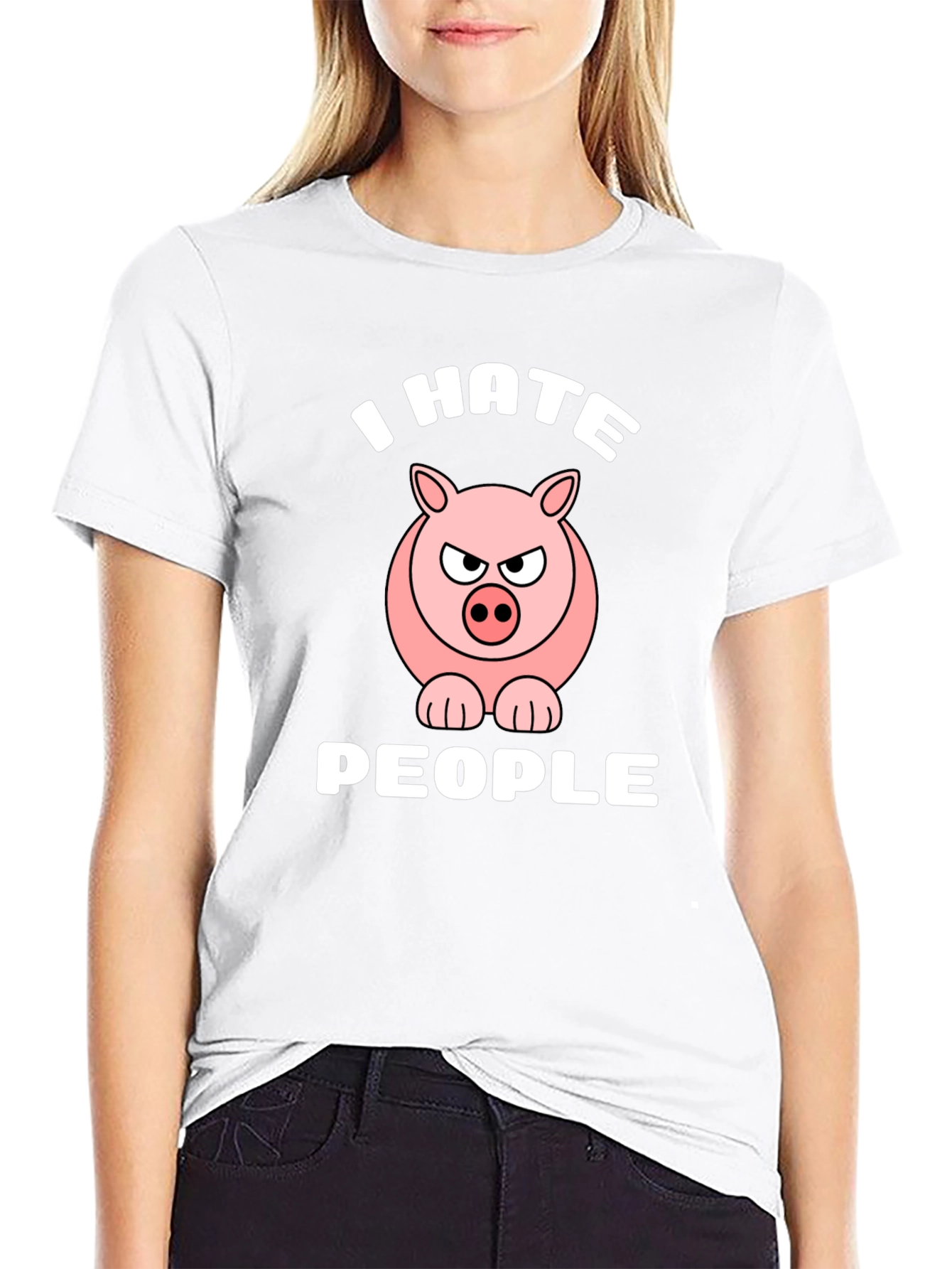 I Hate People Angry Pig Graphic T-Shirt