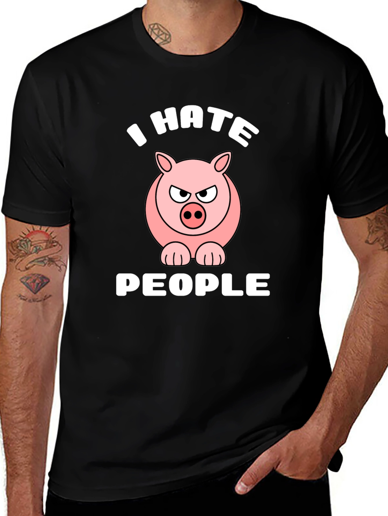 I Hate People Angry Pig Graphic T-Shirt