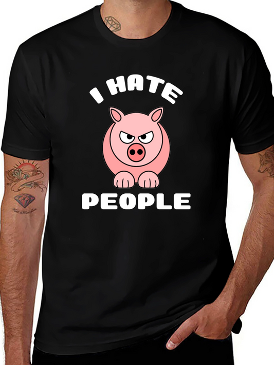 I Hate People Angry Pig Graphic T-Shirt