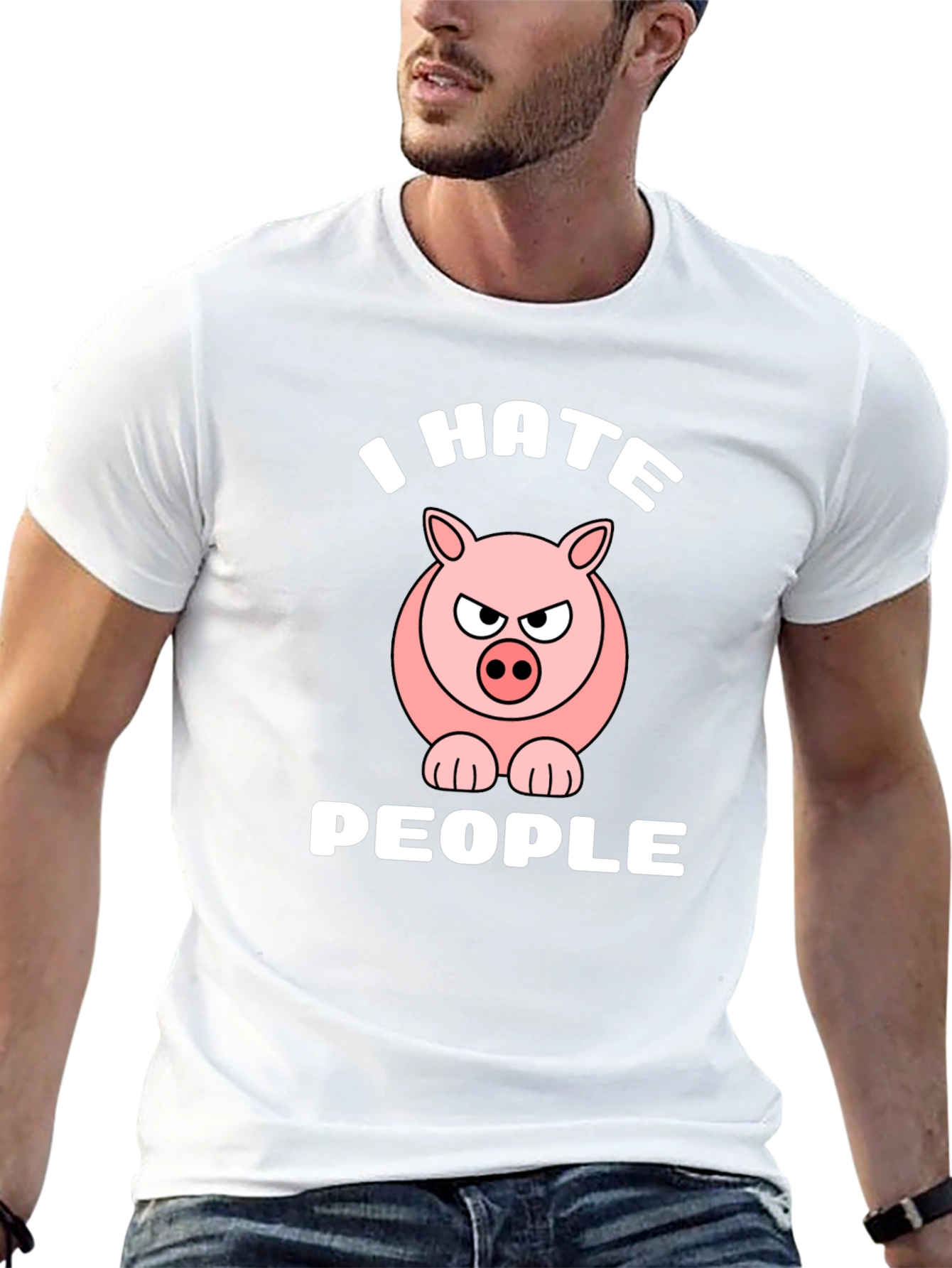 I Hate People Angry Pig Graphic T-Shirt