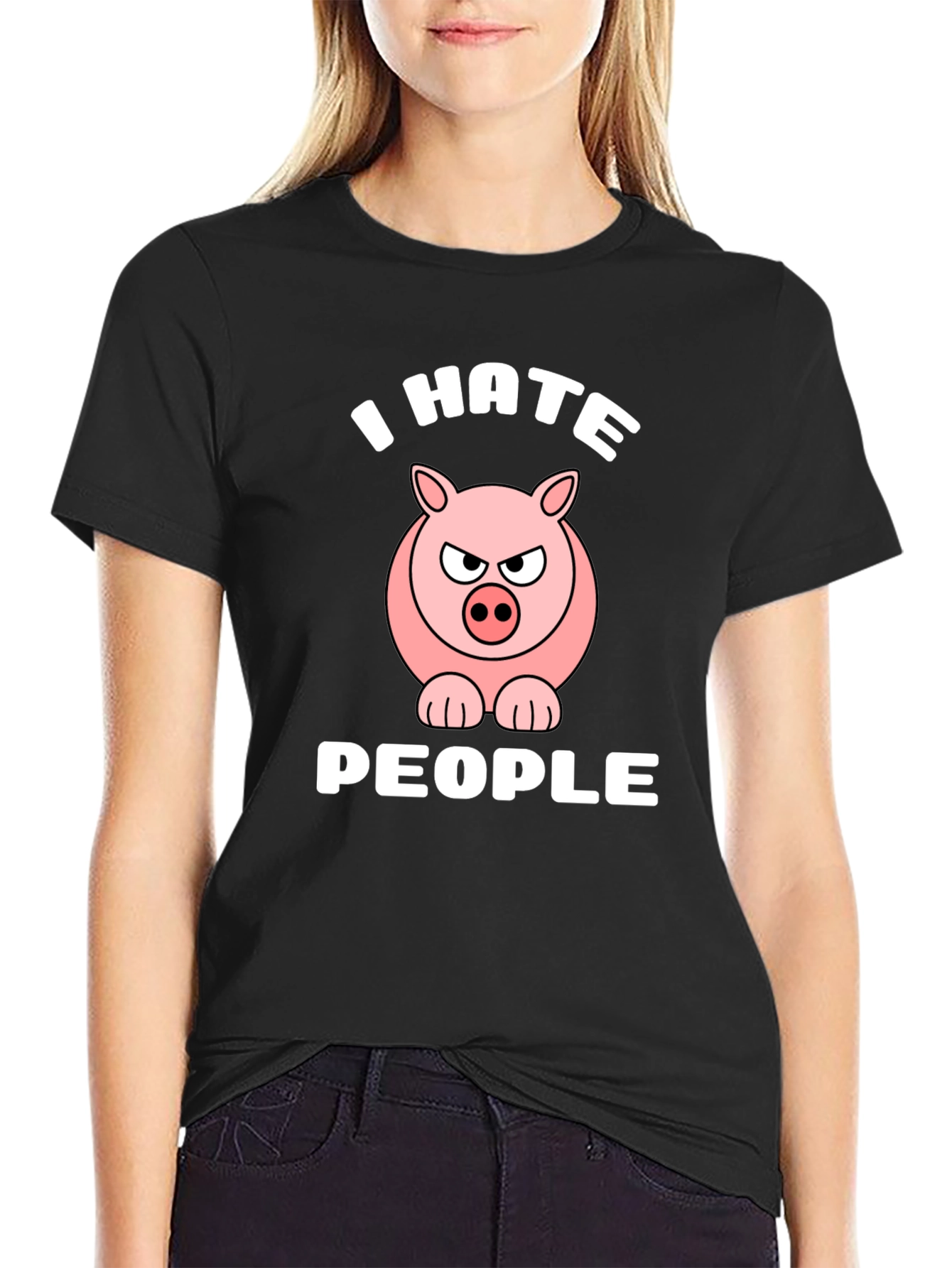 I Hate People Angry Pig Graphic T-Shirt