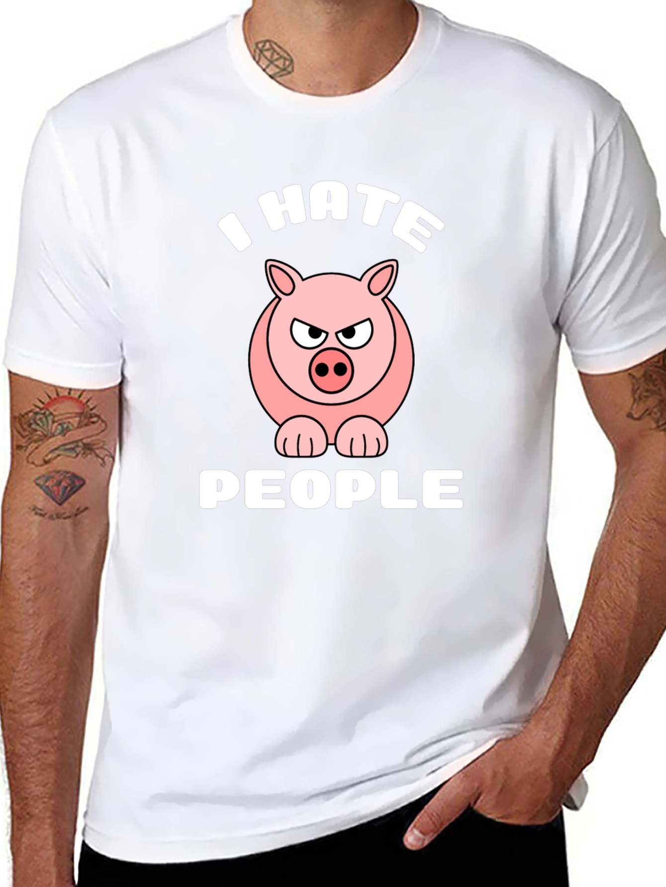 I Hate People Angry Pig Graphic T-Shirt