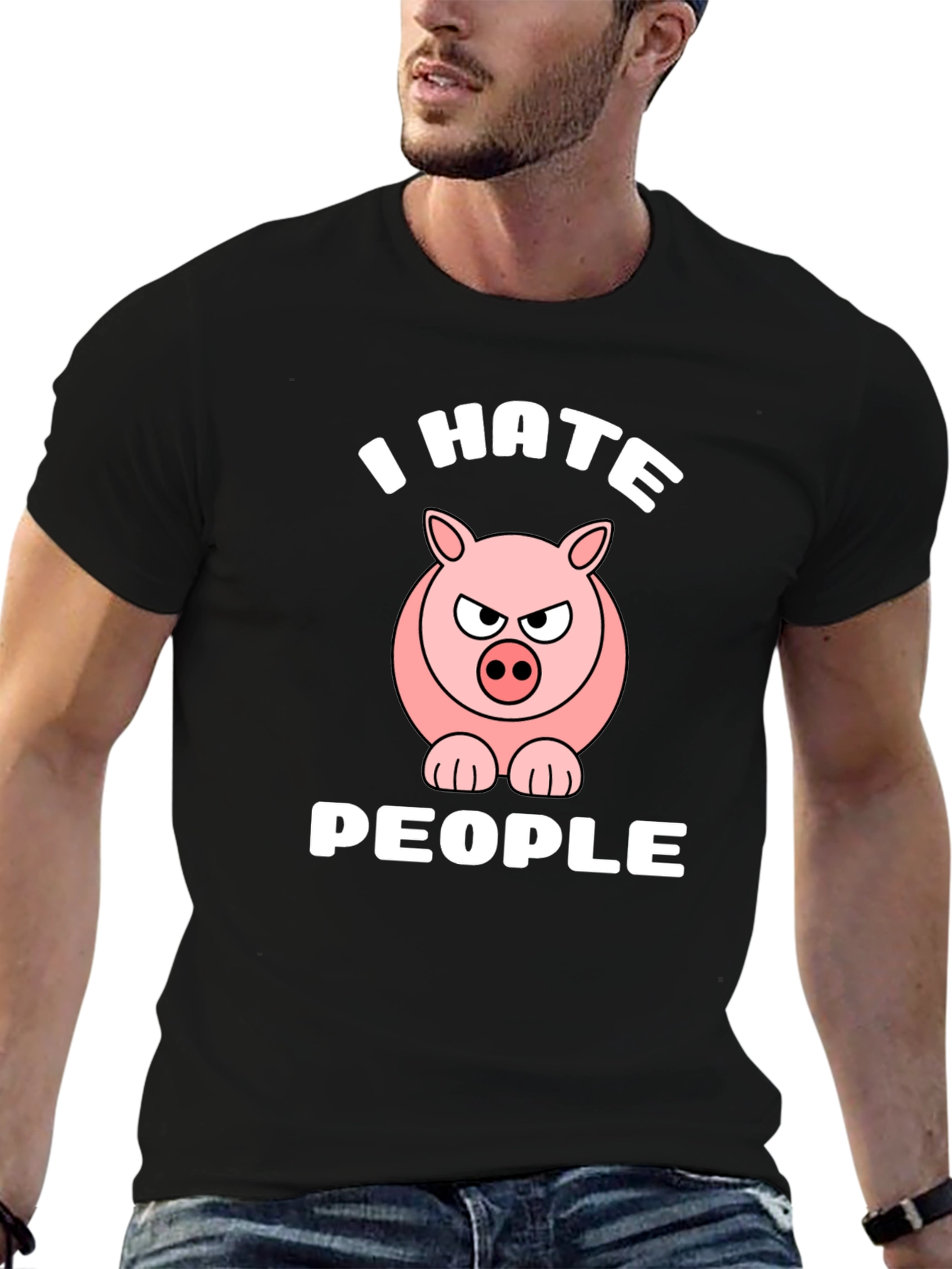 I Hate People Angry Pig Graphic T-Shirt