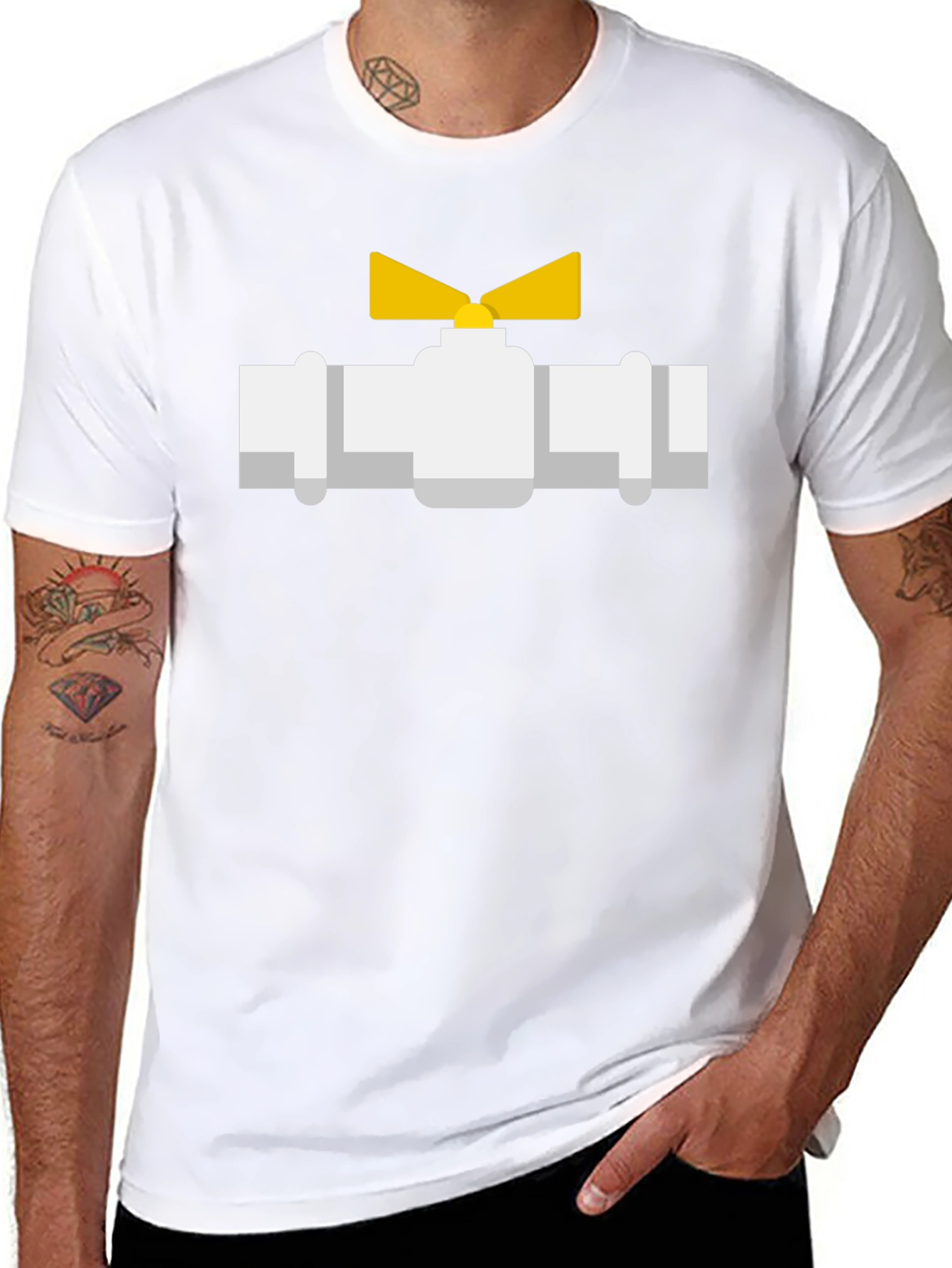 Plumbing Valve Graphic Tee - Black Cotton T-Shirt