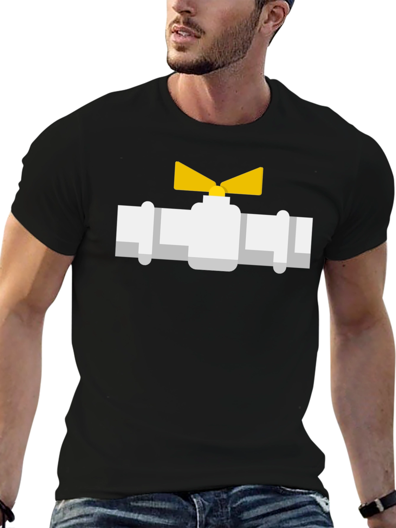 Plumbing Valve Graphic Tee - Black Cotton T-Shirt