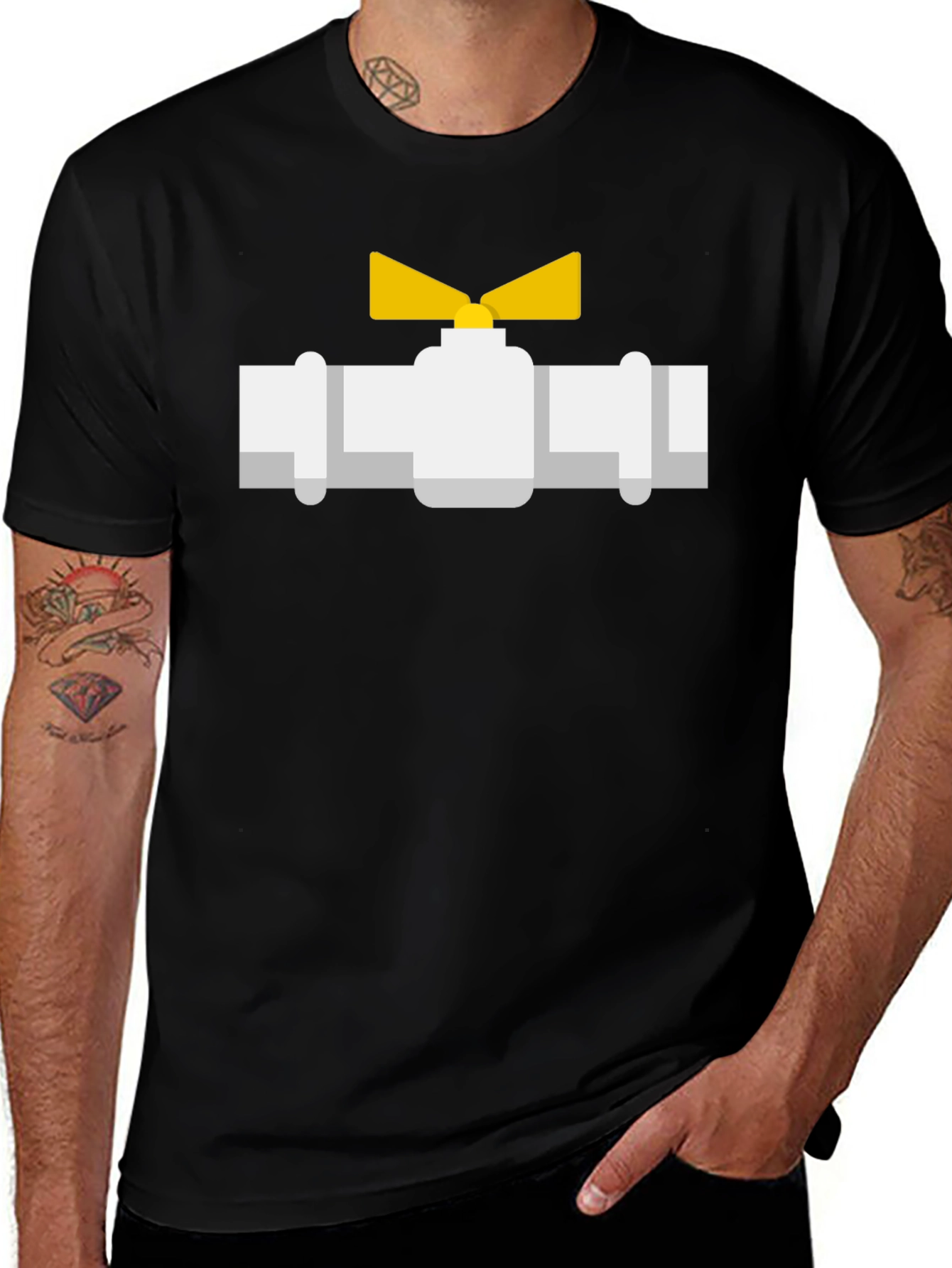 Plumbing Valve Graphic Tee - Black Cotton T-Shirt
