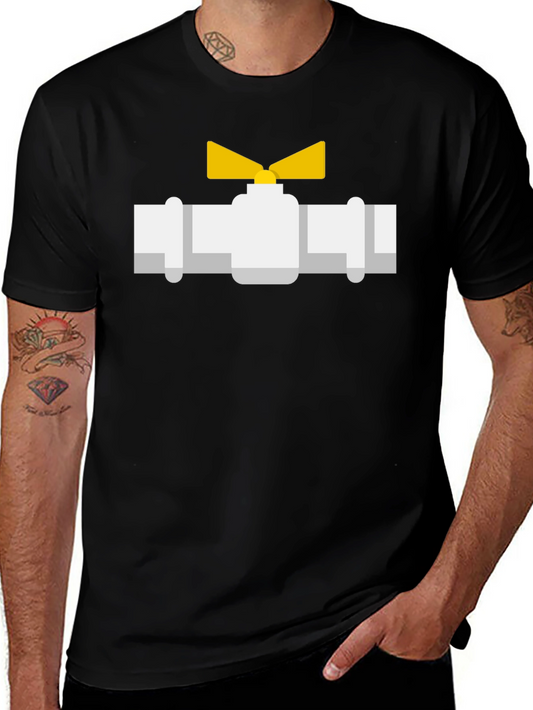 Plumbing Valve Graphic Tee - Black Cotton T-Shirt