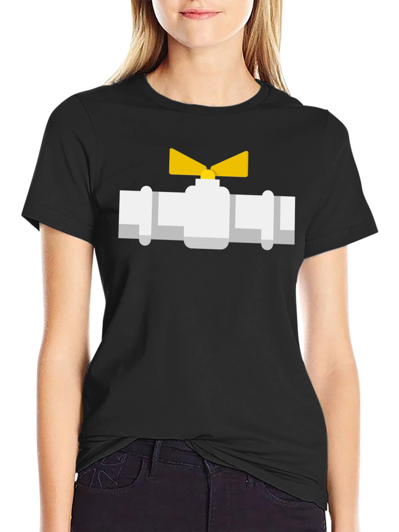 Plumbing Valve Graphic Tee - Black Cotton T-Shirt