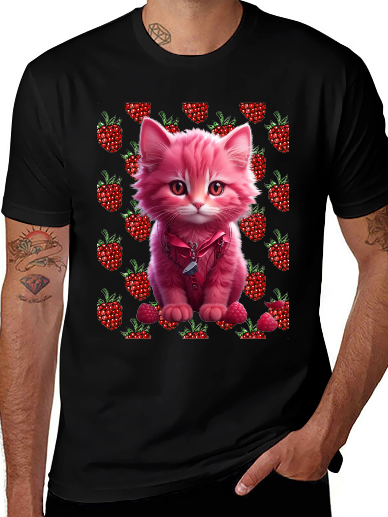 Raspberry Kitty Graphic T-Shirt