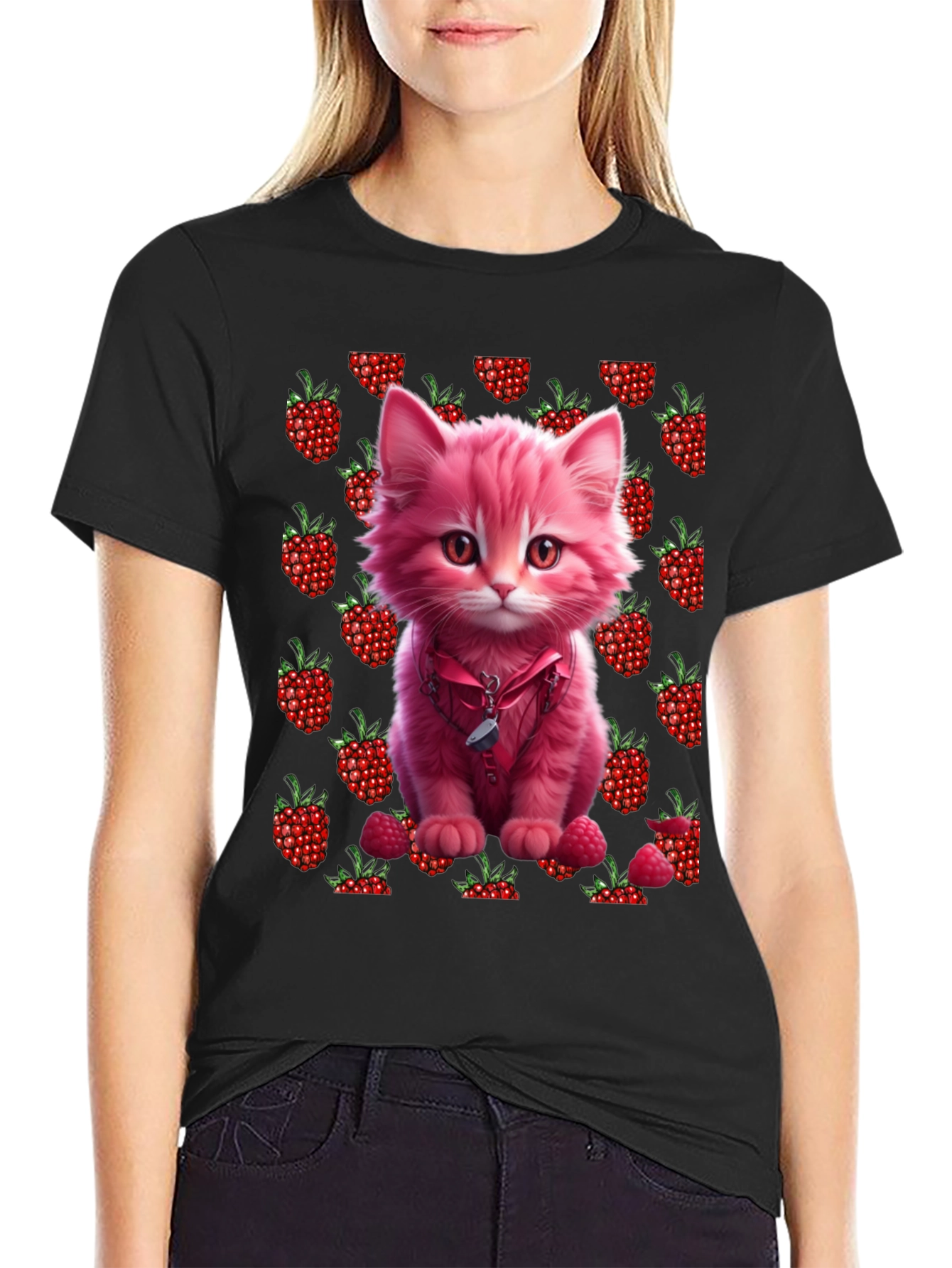 Raspberry Kitty Graphic T-Shirt