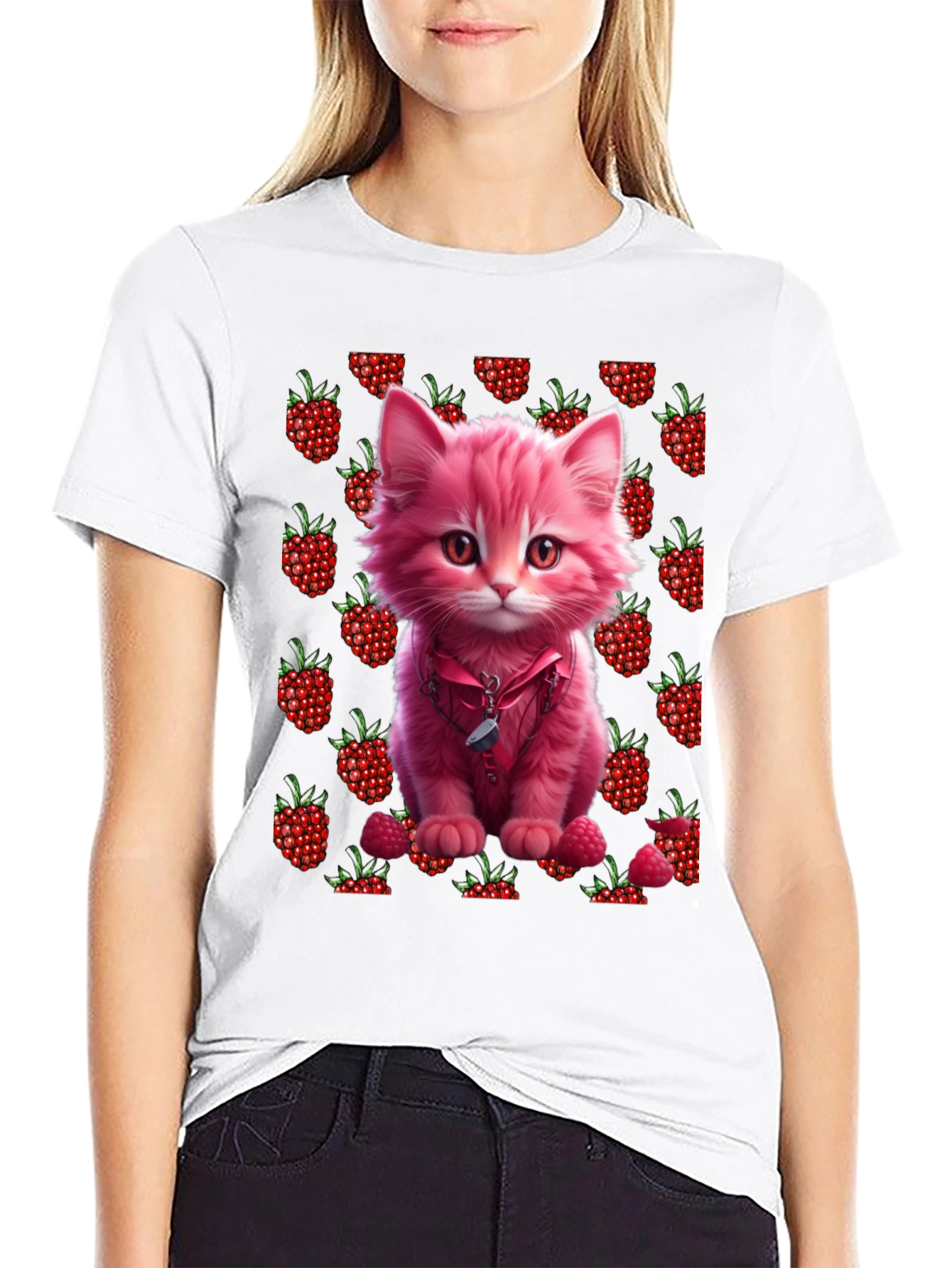 Raspberry Kitty Graphic T-Shirt