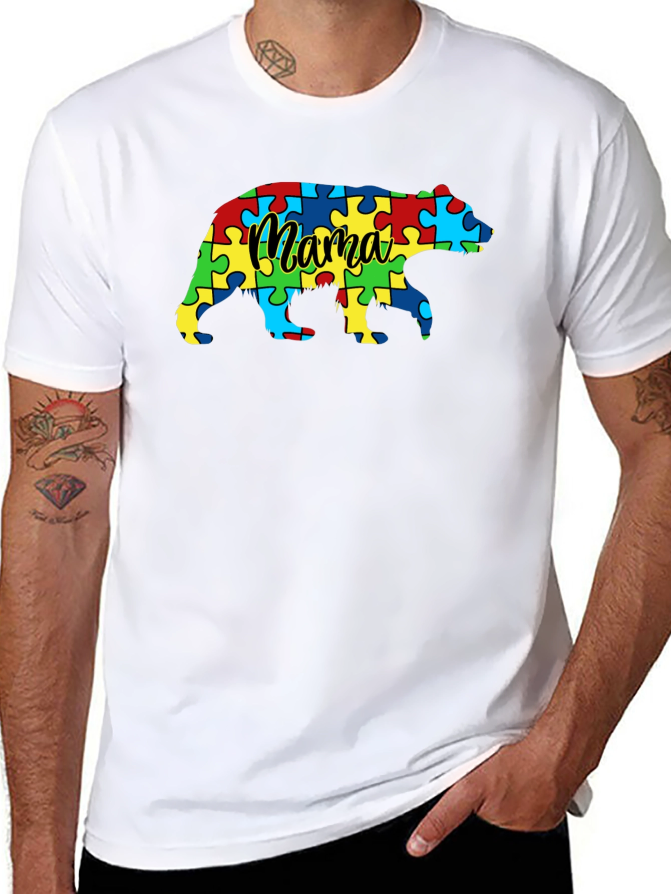 Mama Bear Autism Awareness Puzzle T-Shirt