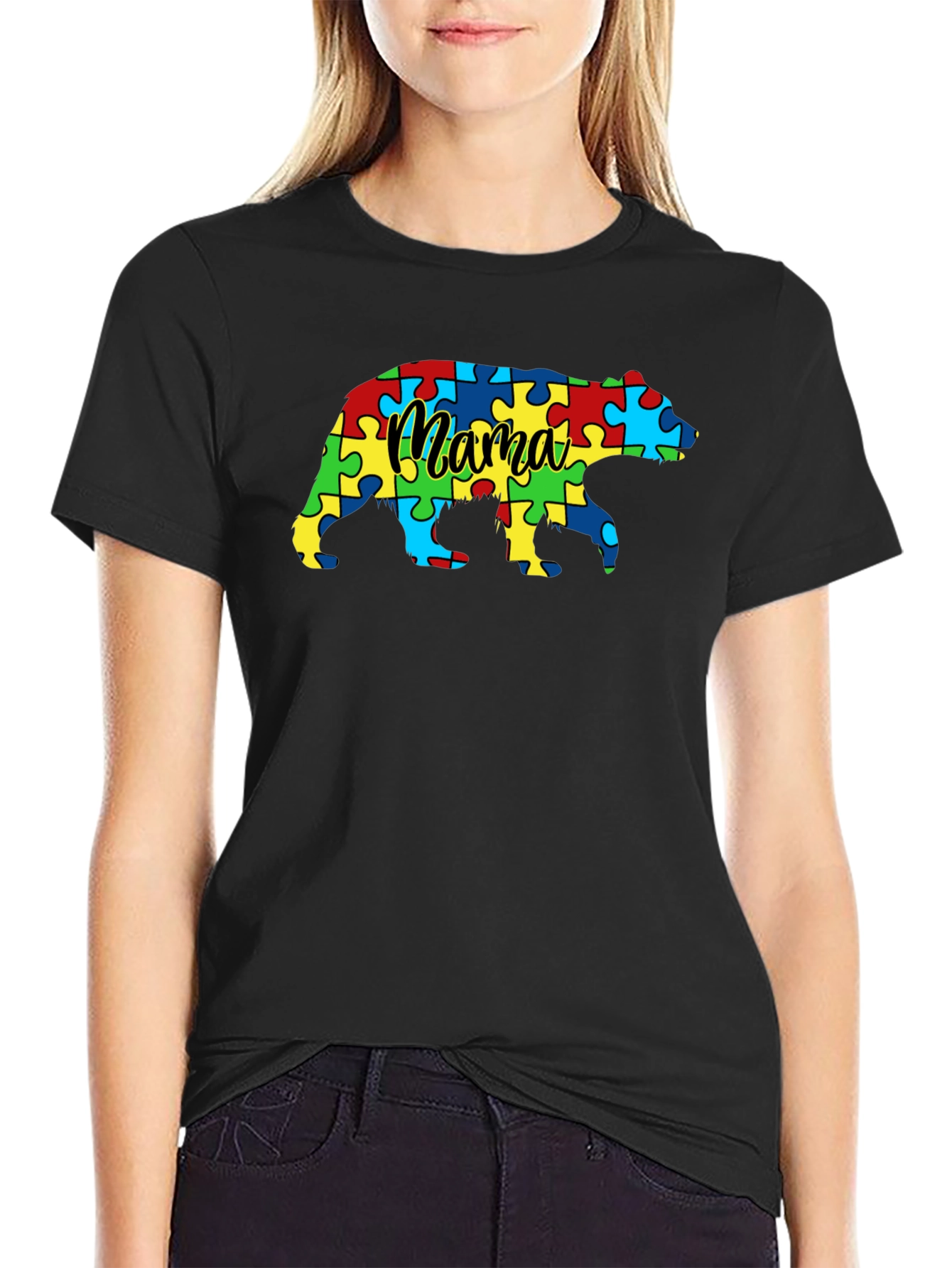Mama Bear Autism Awareness Puzzle T-Shirt