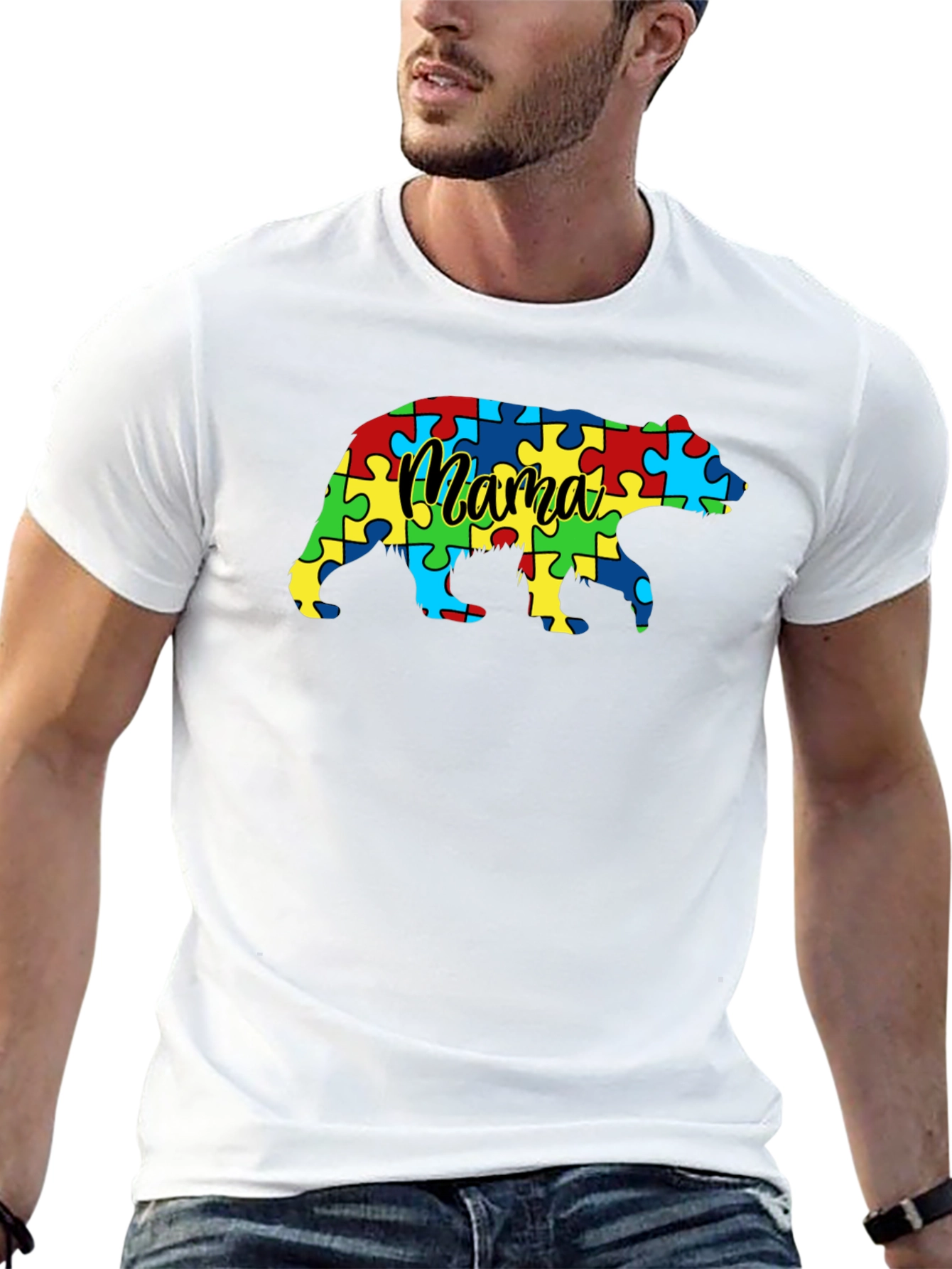 Mama Bear Autism Awareness Puzzle T-Shirt