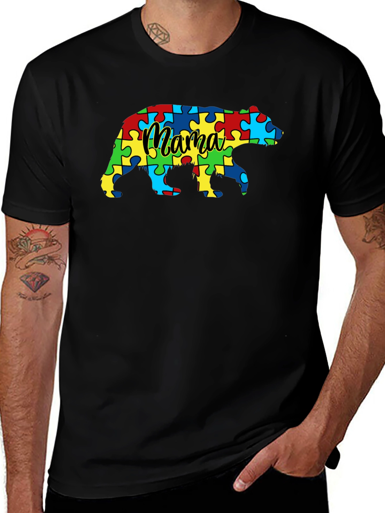 Mama Bear Autism Awareness Puzzle T-Shirt