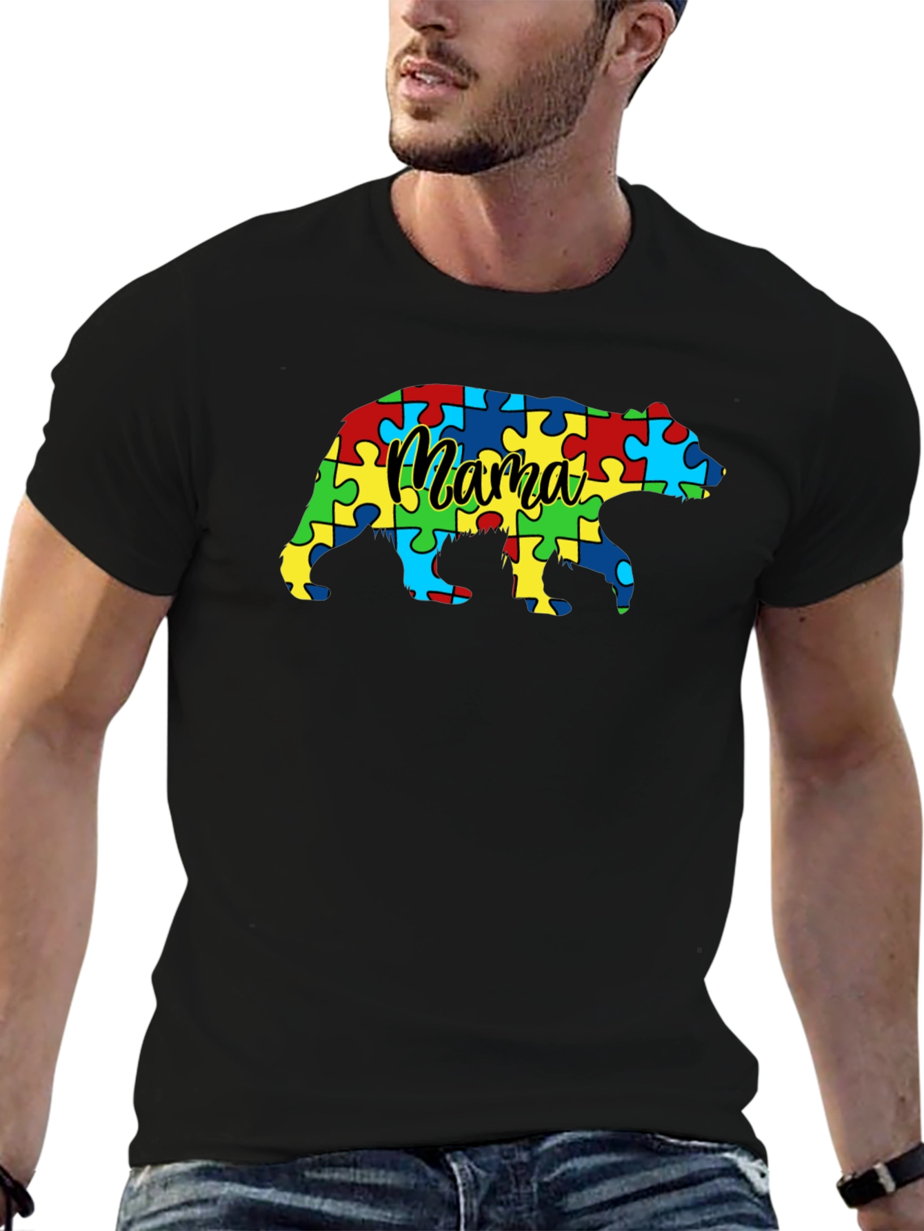 Mama Bear Autism Awareness Puzzle T-Shirt